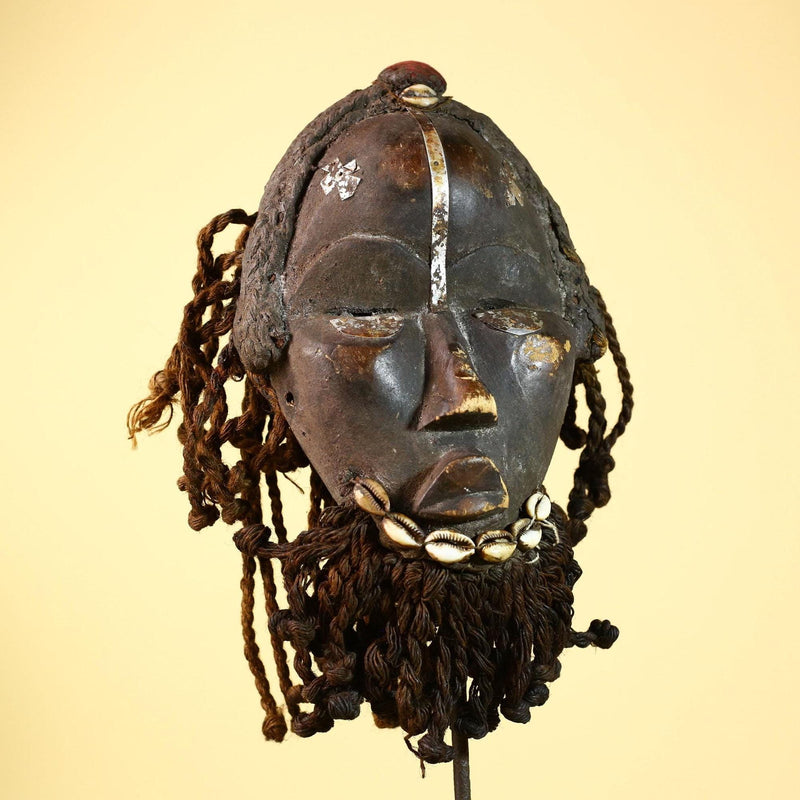 Antique Dan Deangle Mask Liberia Rope Beard Cowrie Shells Tribal Art-G5993