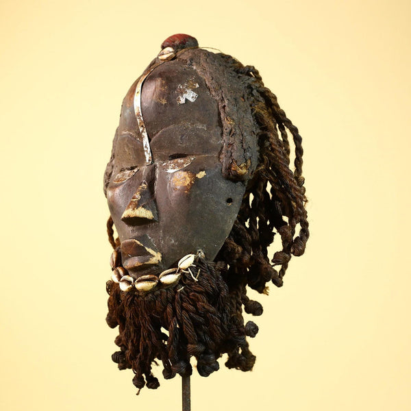 Antique Dan Deangle Mask Liberia Rope Beard Cowrie Shells Tribal Art-G5993
