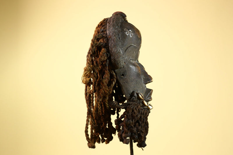 Antique Dan Deangle Mask Liberia Rope Beard Cowrie Shells Tribal Art-G5993