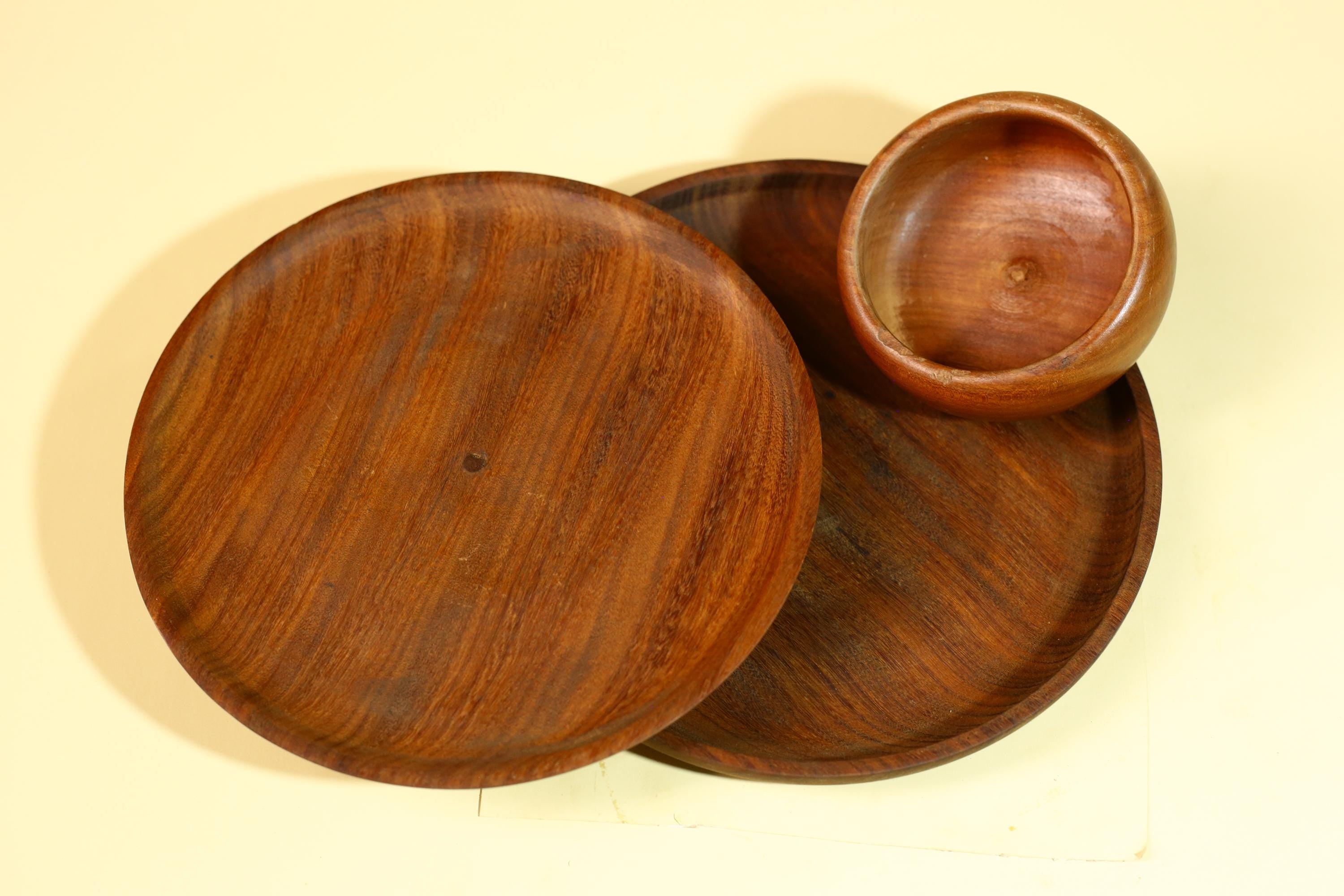 African Tribal Bowl Set Carved Wood Serving Decor West Africa Handmade-G5909