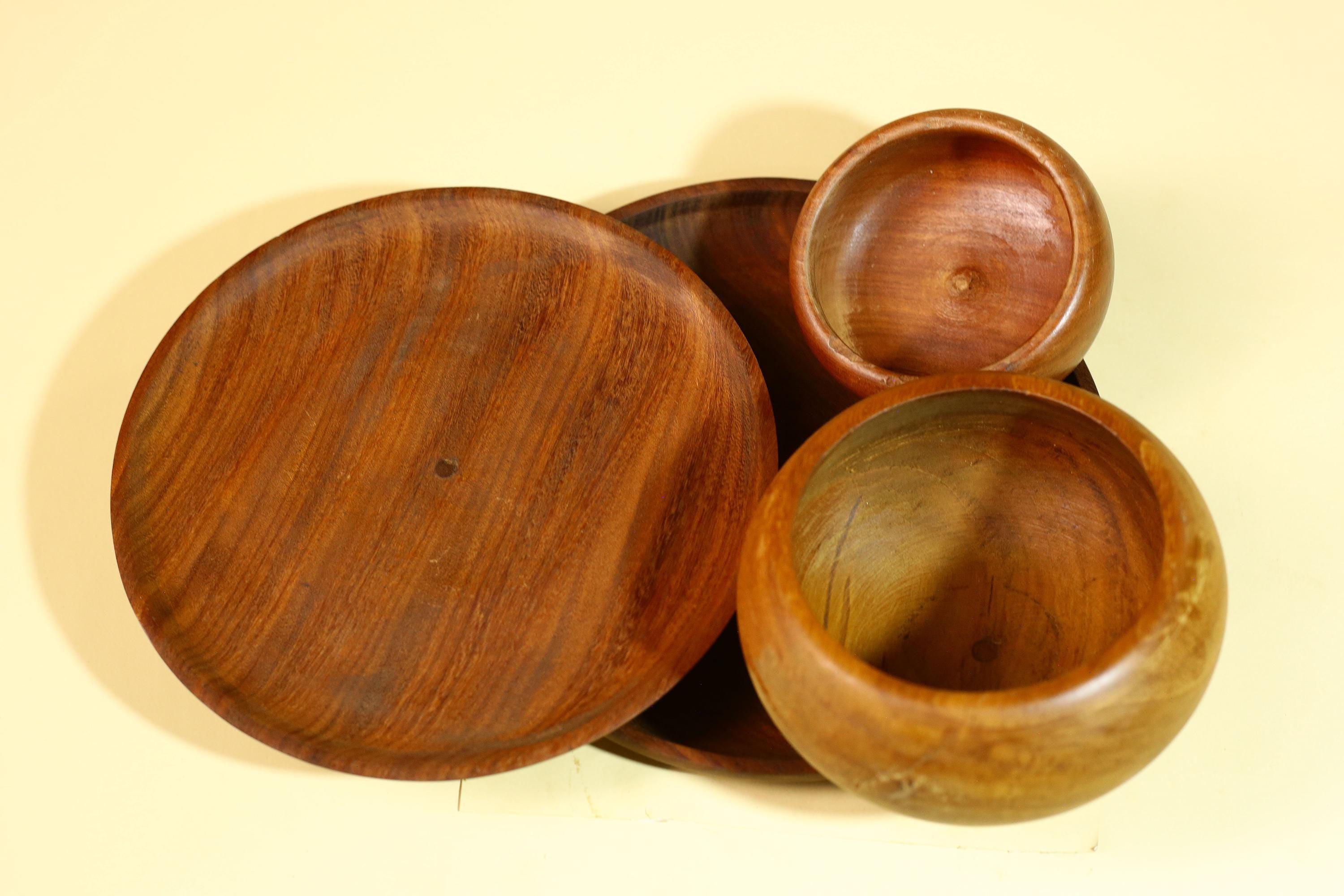 African Tribal Bowl Set Carved Wood Serving Decor West Africa Handmade-G5909