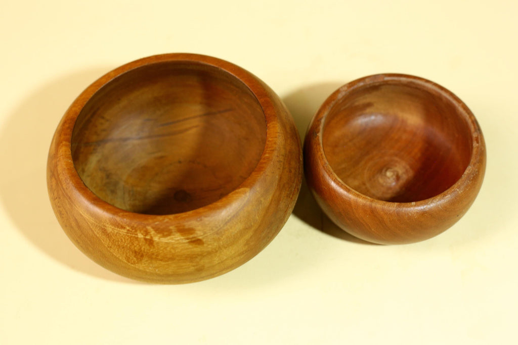 African Tribal Bowl Set Carved Wood Serving Decor West Africa Handmade-G5909