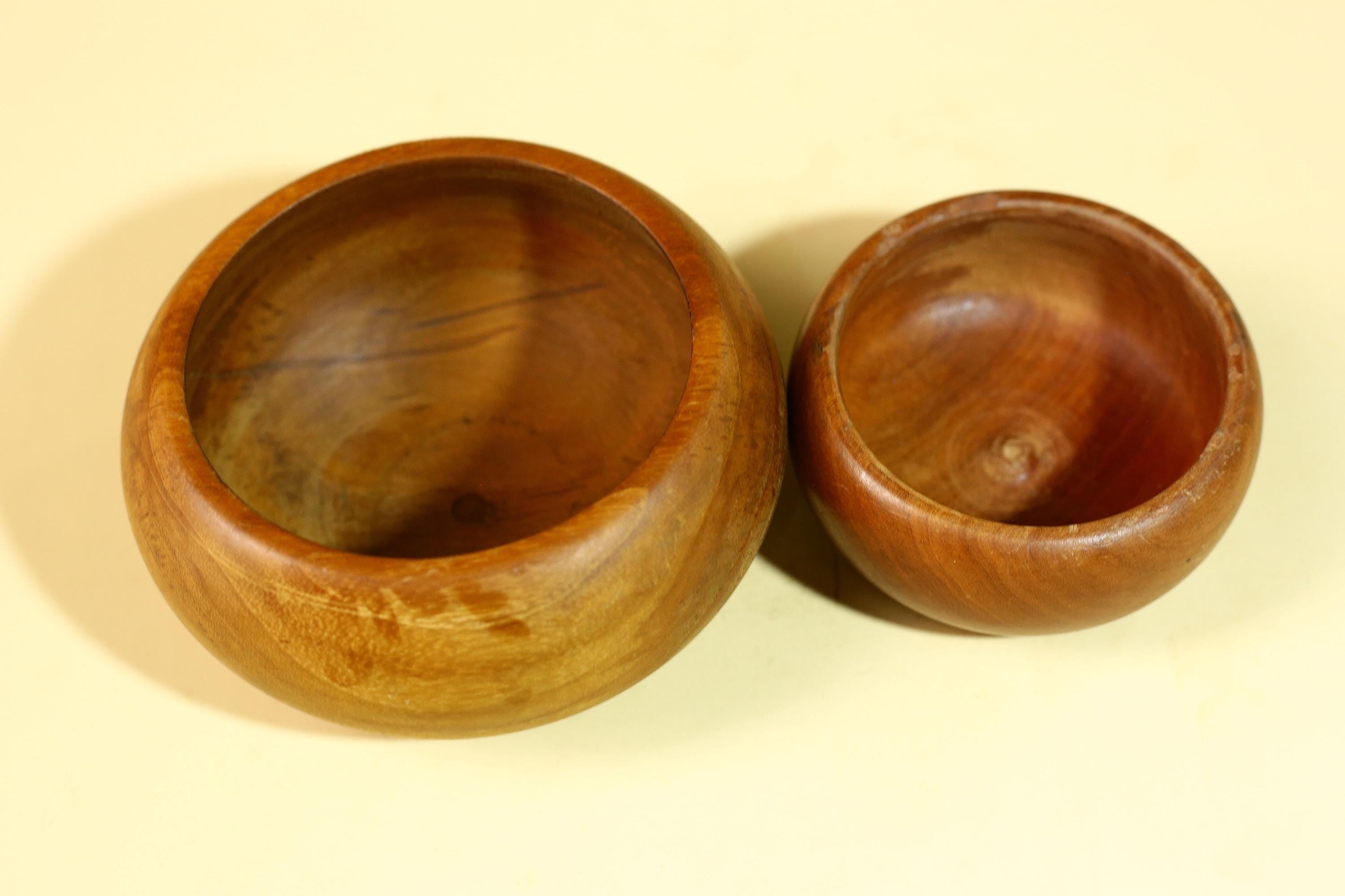 African Tribal Bowl Set Carved Wood Serving Decor West Africa Handmade-G5909