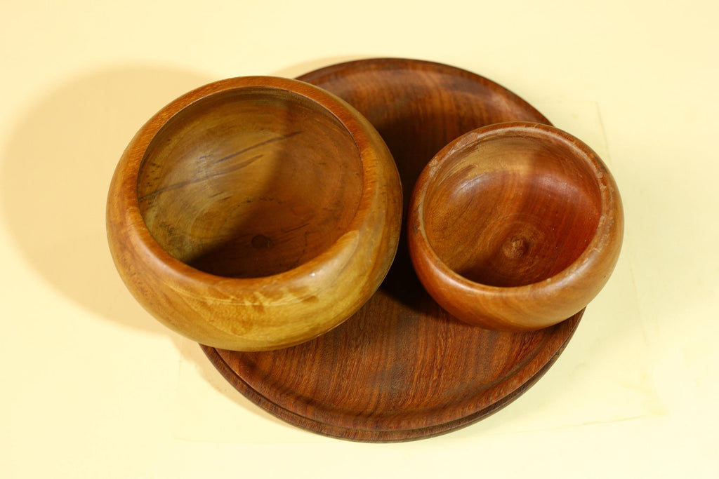 African Tribal Bowl Set Carved Wood Serving Decor West Africa Handmade-G5909