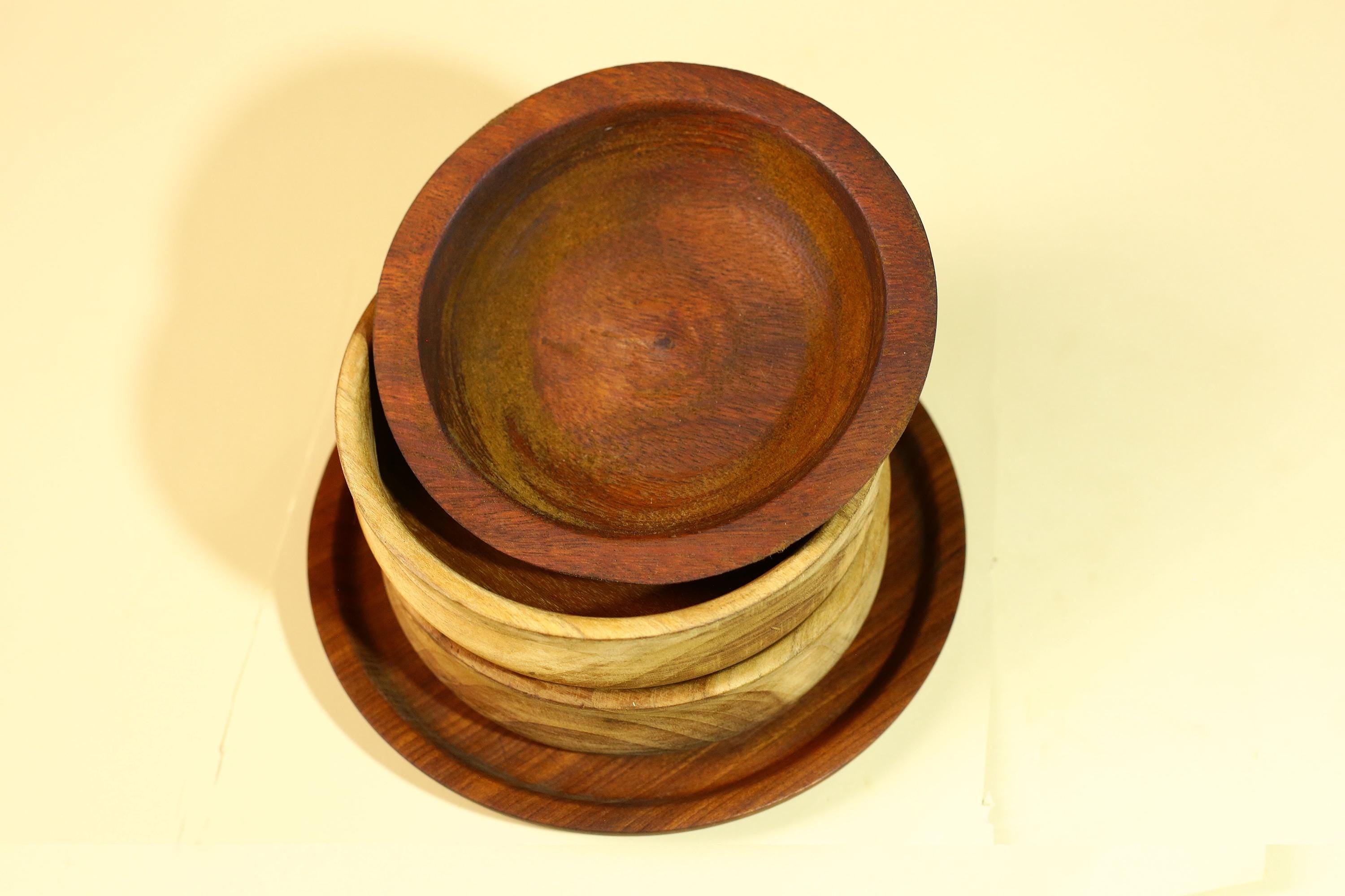 Handmade African Wood Bowl Set Carved Wooden Decor Rustic Kitchen Art-G5910