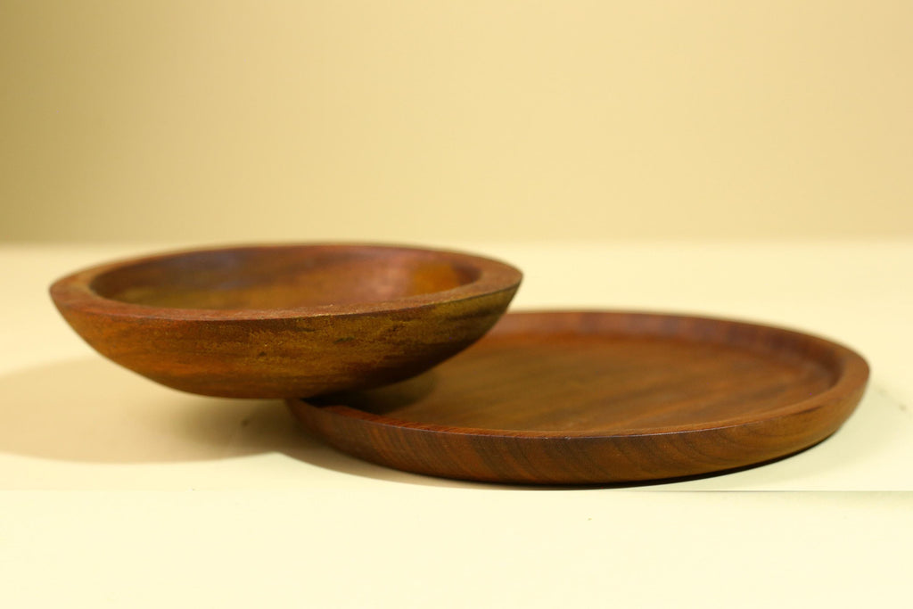 Handmade African Wood Bowl Set Carved Wooden Decor Rustic Kitchen Art-G5910