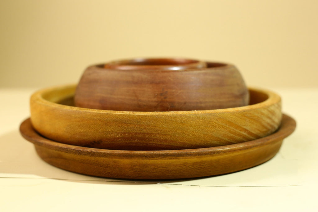 Vintage Carved Wood Bowl Set Rustic Handmade Wooden Kitchen Serving-G5911