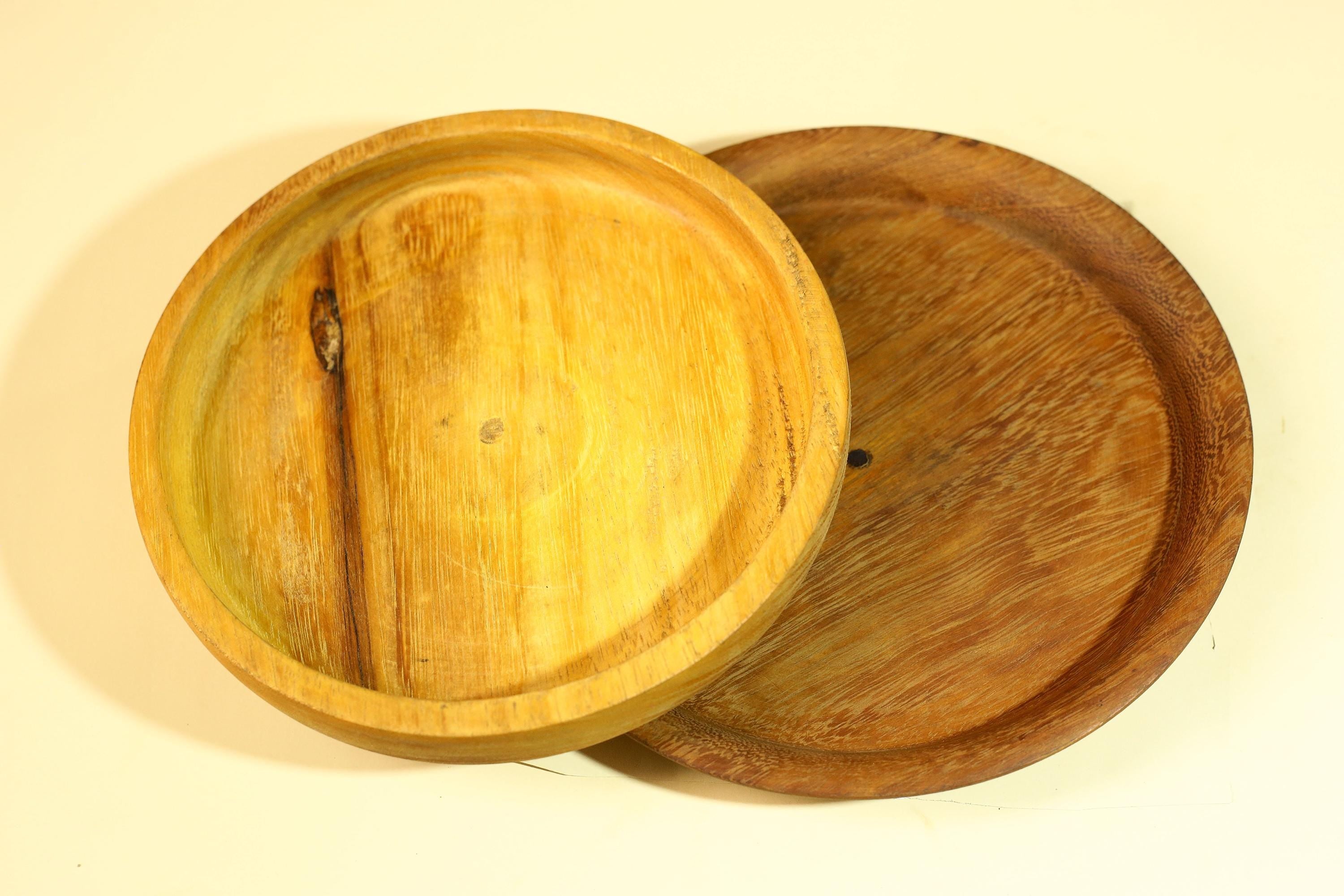 Vintage Carved Wood Bowl Set Rustic Handmade Wooden Kitchen Serving-G5911