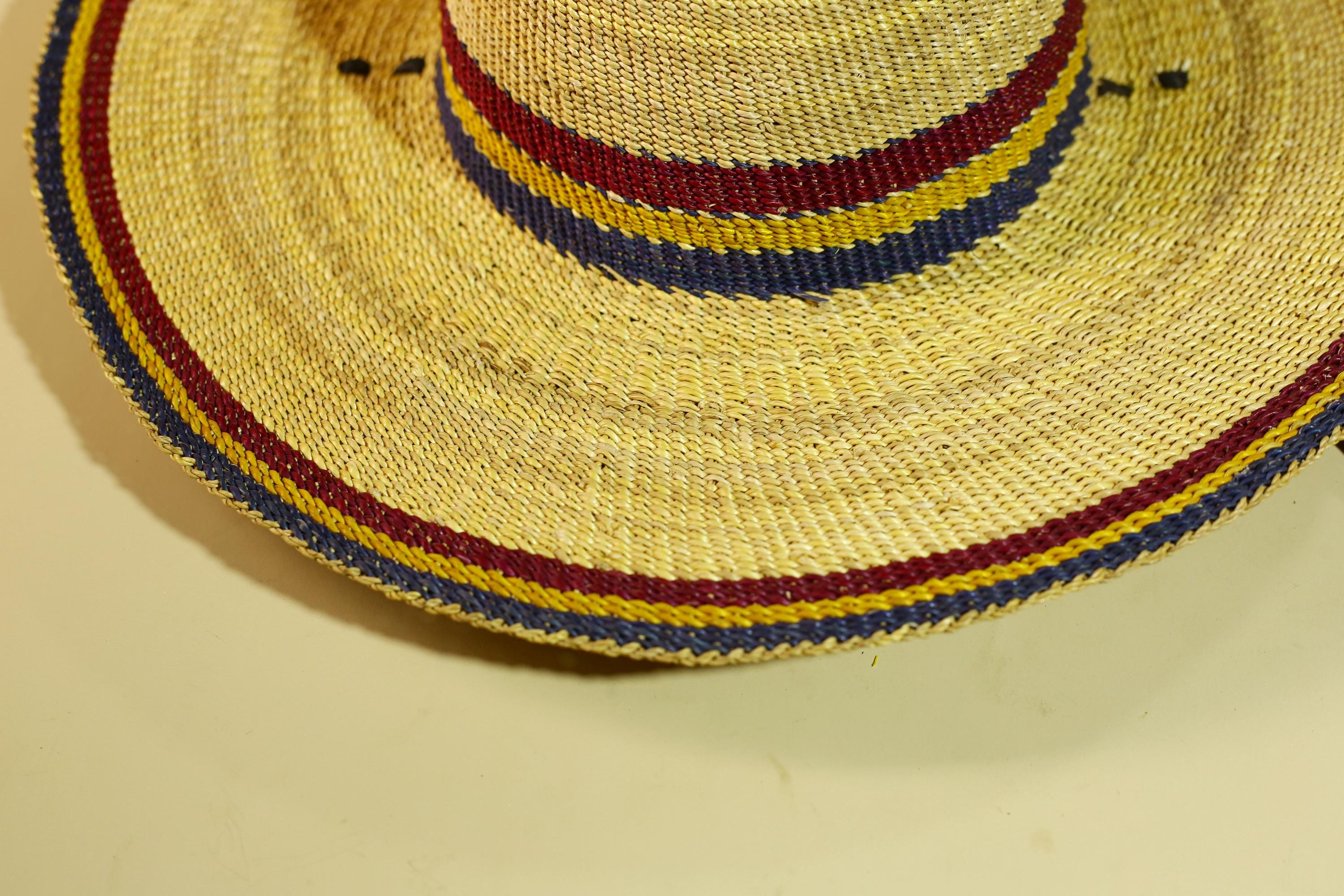 African Woven Hat Straw Tribal Sun Hat Handcrafted West Africa Decor-G5913