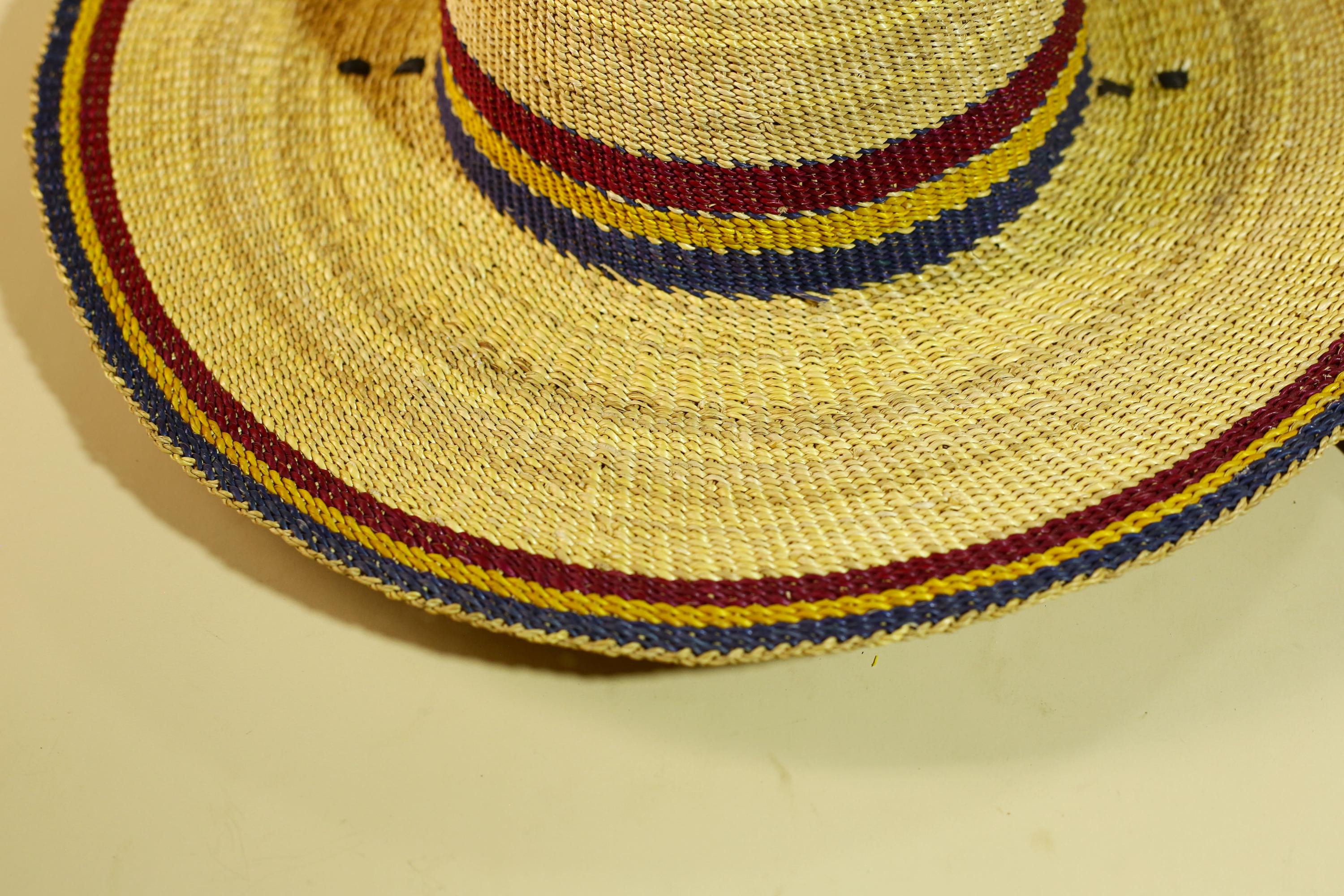African Woven Hat Straw Tribal Sun Hat Handcrafted West Africa Decor-G5913