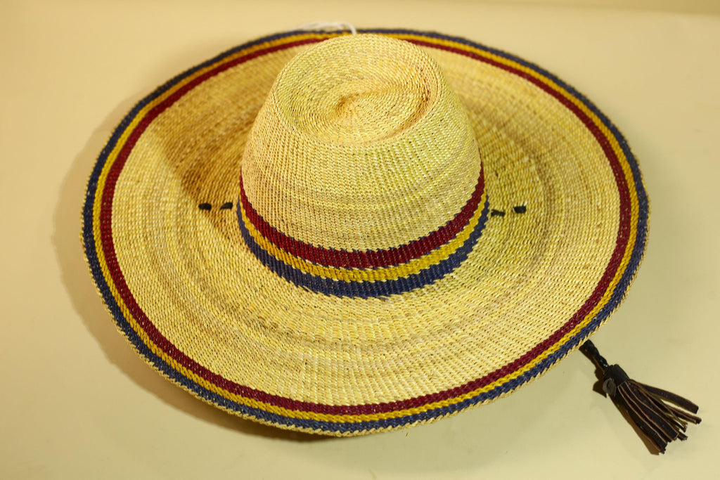 African Woven Hat Straw Tribal Sun Hat Handcrafted West Africa Decor-G5913