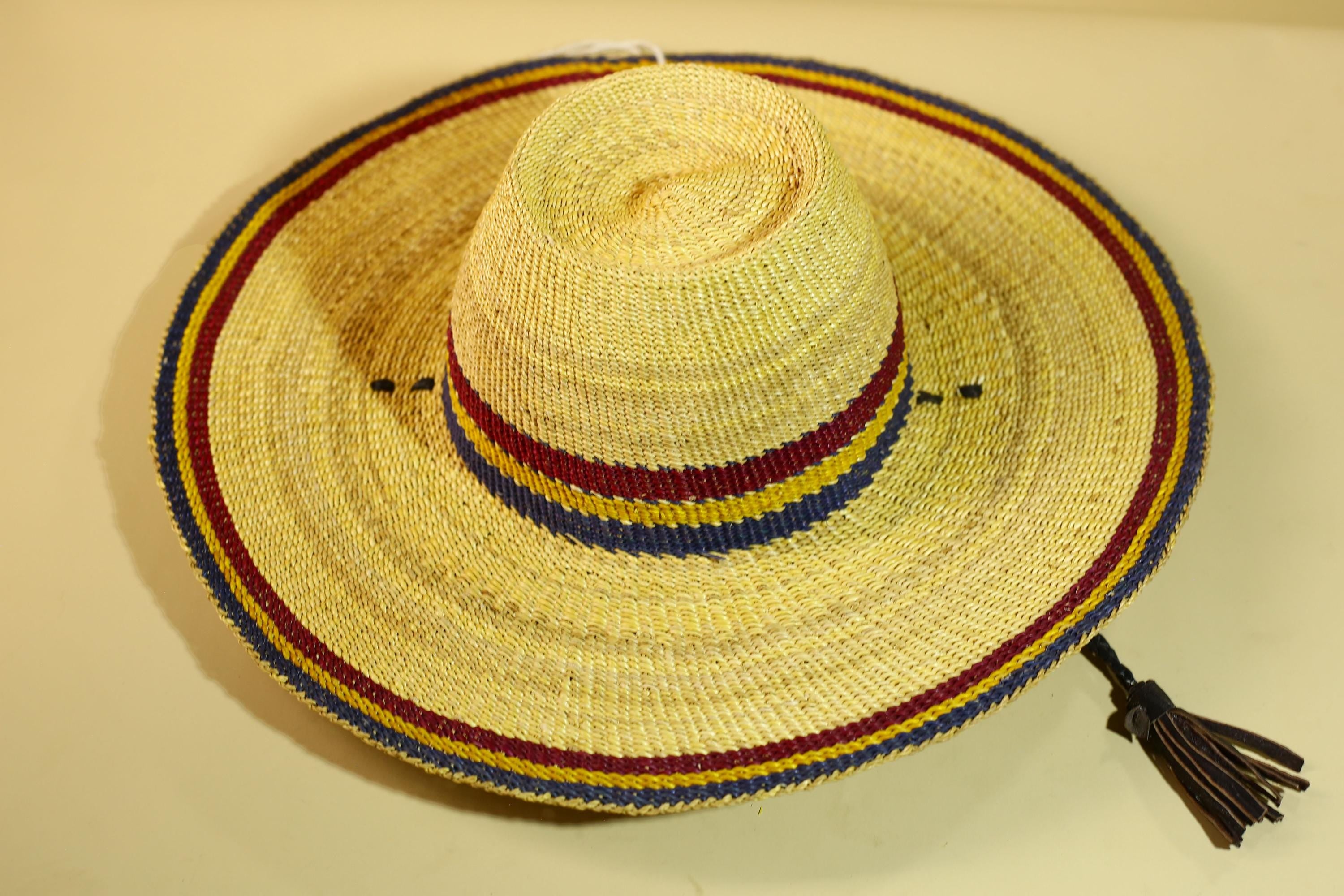 African Woven Hat Straw Tribal Sun Hat Handcrafted West Africa Decor-G5913