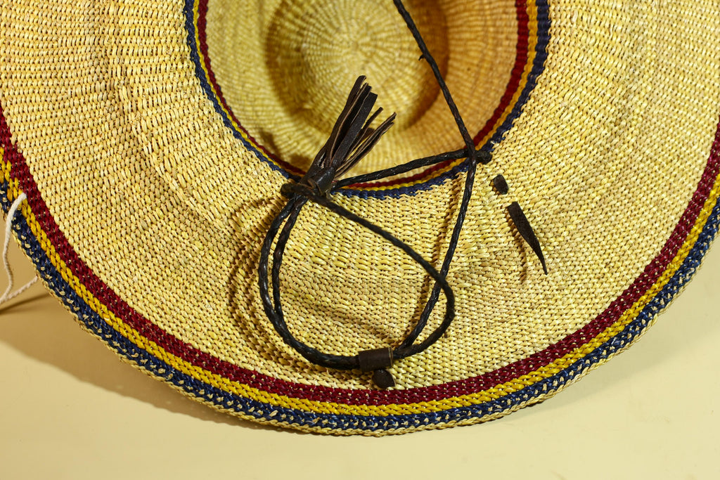 African Woven Hat Straw Tribal Sun Hat Handcrafted West Africa Decor-G5913