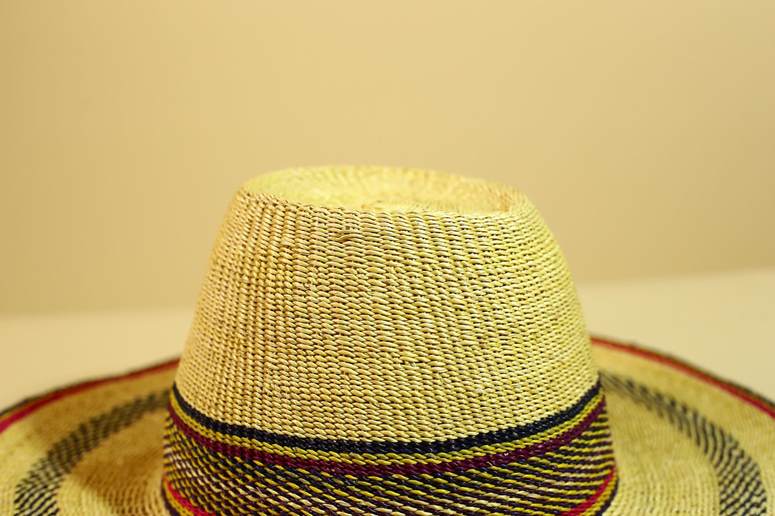 African Woven Hat Handcrafted Straw Tribal Sun Hat West Africa-G5914