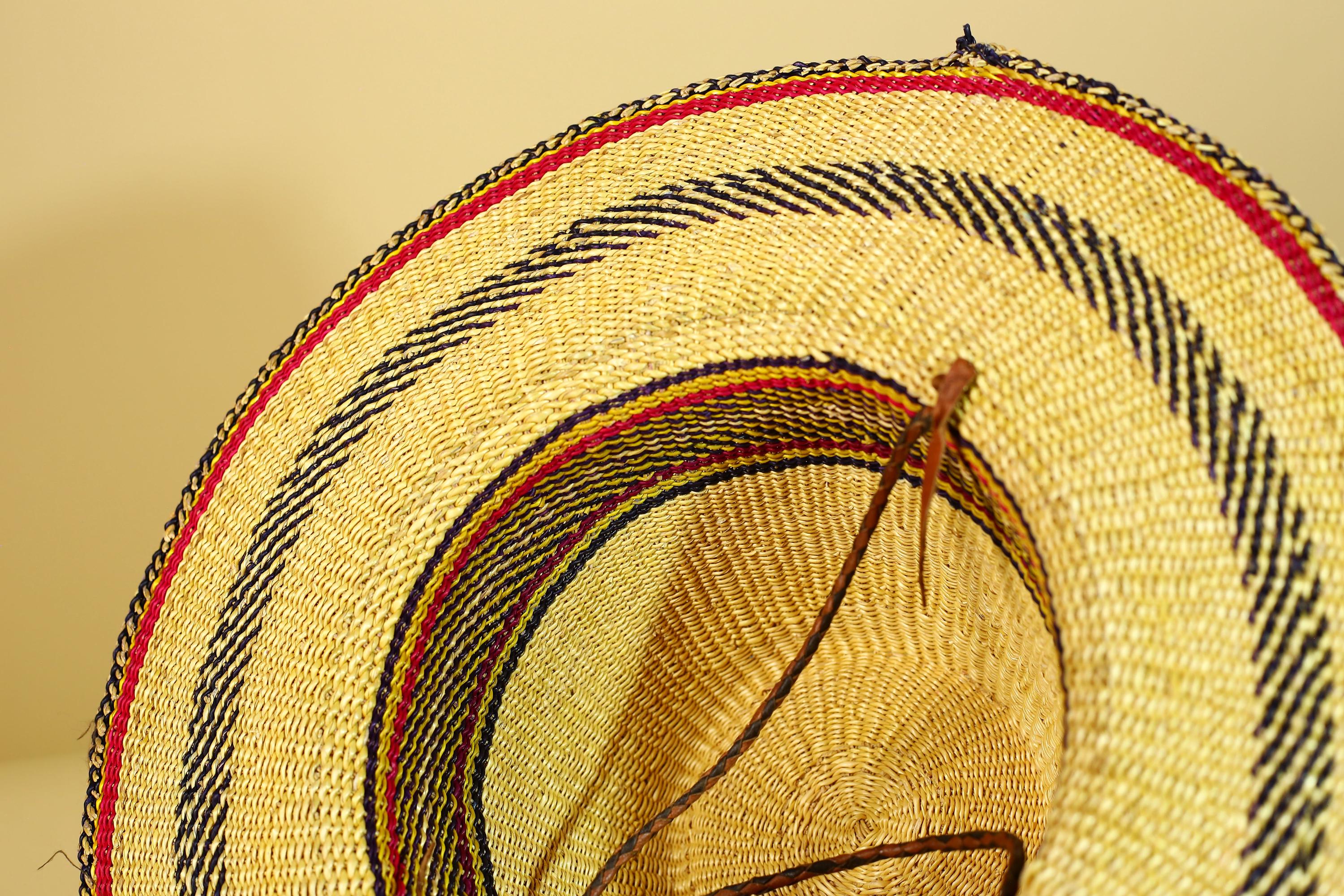 African Woven Hat Handcrafted Straw Tribal Sun Hat West Africa-G5914
