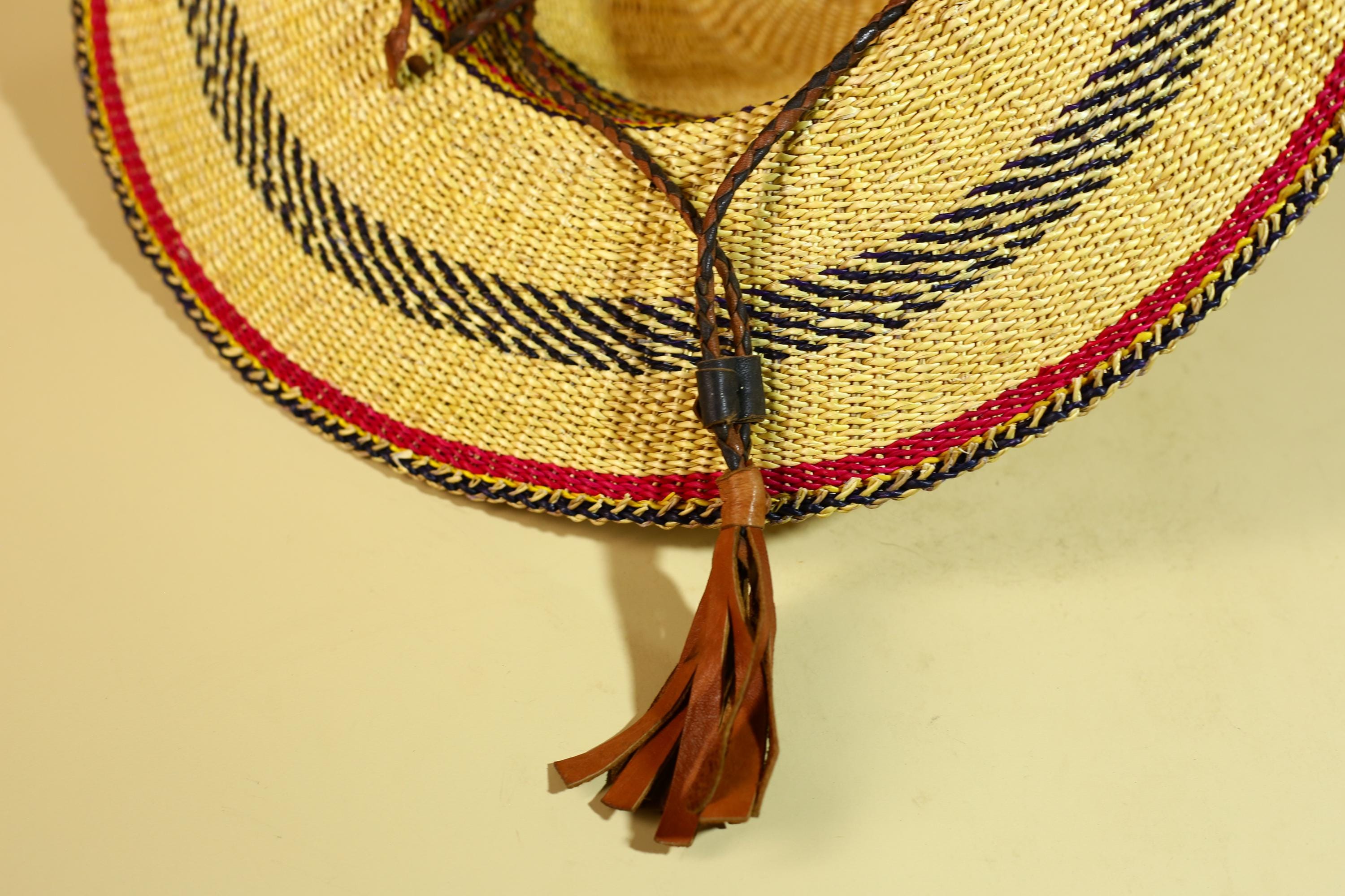 African Woven Hat Handcrafted Straw Tribal Sun Hat West Africa-G5914