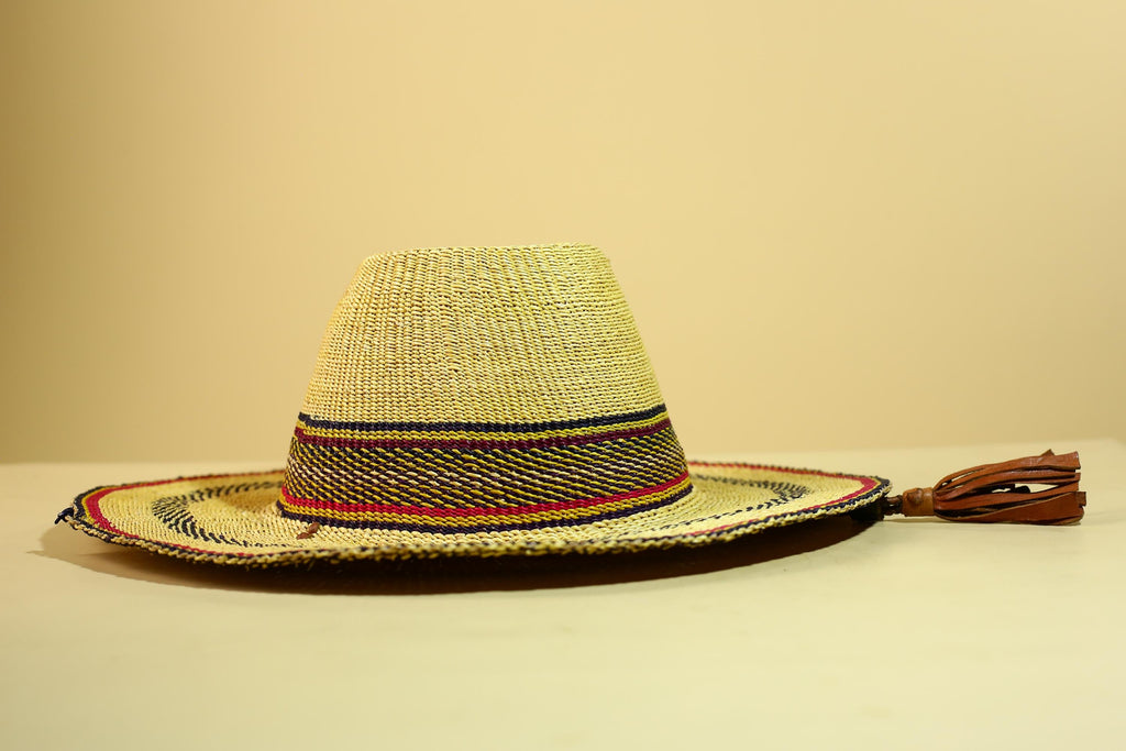 African Woven Hat Handcrafted Straw Tribal Sun Hat West Africa-G5914