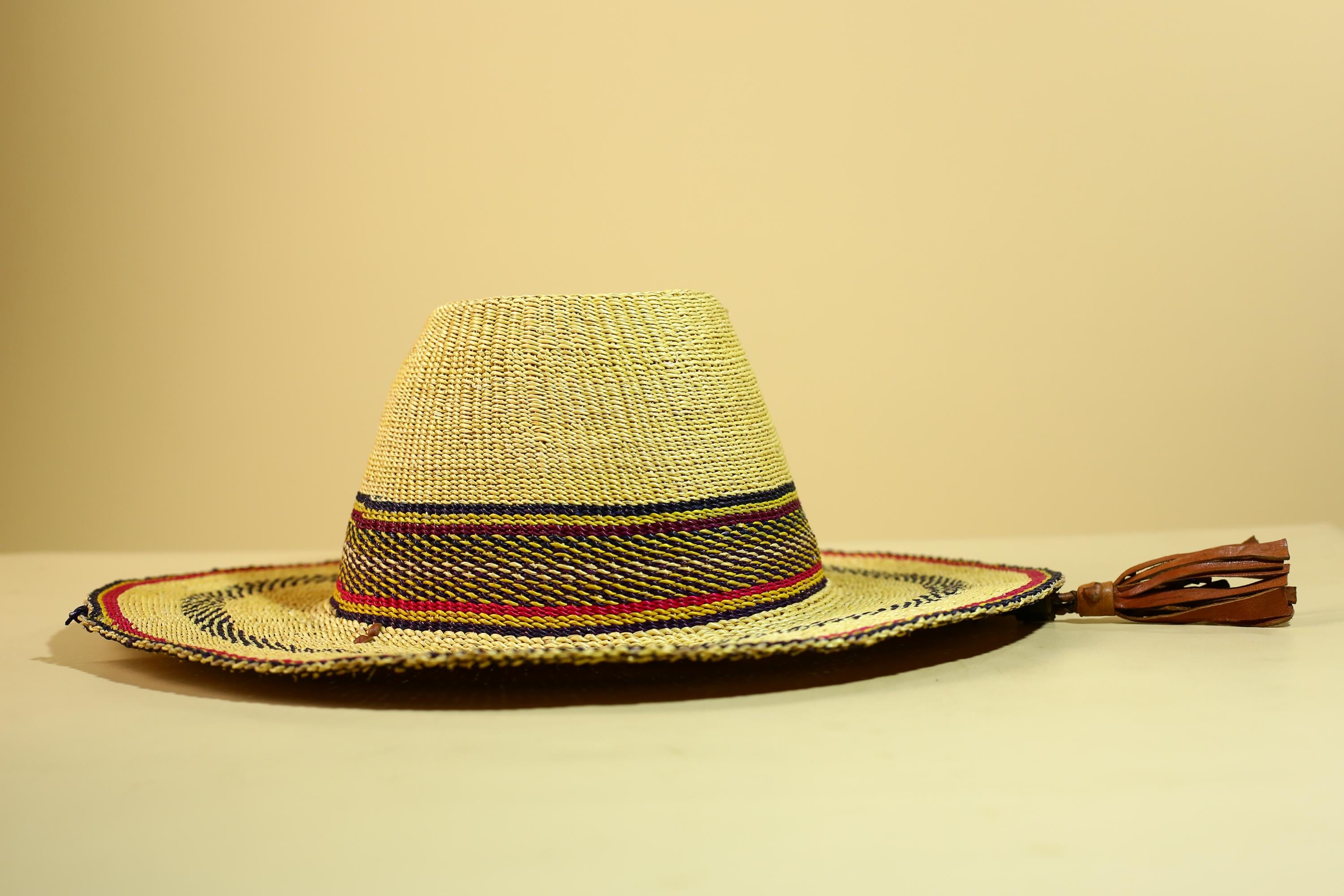 African Woven Hat Handcrafted Straw Tribal Sun Hat West Africa-G5914