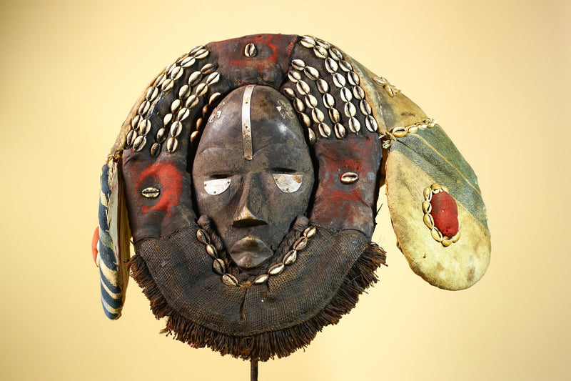 Vintage Dan Deangle Mask Cowrie Shell Ceremonial African Tribal Art Liberia-G5994