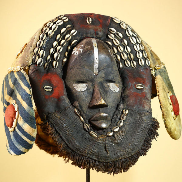 Vintage Dan Deangle Mask Cowrie Shell Ceremonial African Tribal Art Liberia-G5994