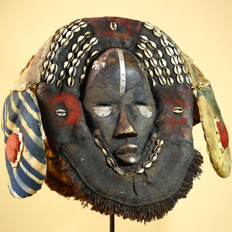 Vintage Dan Deangle Mask Cowrie Shell Ceremonial African Tribal Art Liberia-G5994