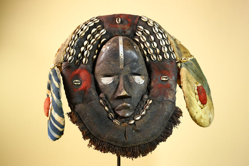 Vintage Dan Deangle Mask Cowrie Shell Ceremonial African Tribal Art Liberia-G5994
