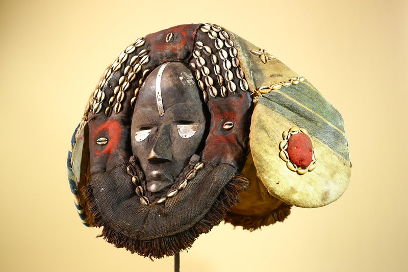 Vintage Dan Deangle Mask Cowrie Shell Ceremonial African Tribal Art Liberia-G5994