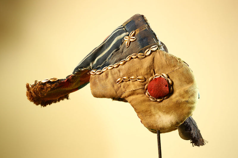 Authentic Dan Mask Cowrie Shells Textiles & Patina Liberia African Tribal -G5995