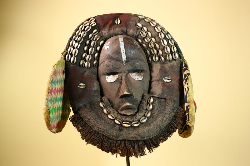 Authentic Dan Mask Cowrie Shells Textiles & Patina Liberia African Tribal -G5995