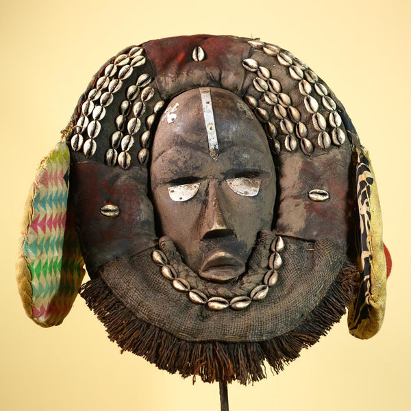 Authentic Dan Mask Cowrie Shells Textiles & Patina Liberia African Tribal -G5995