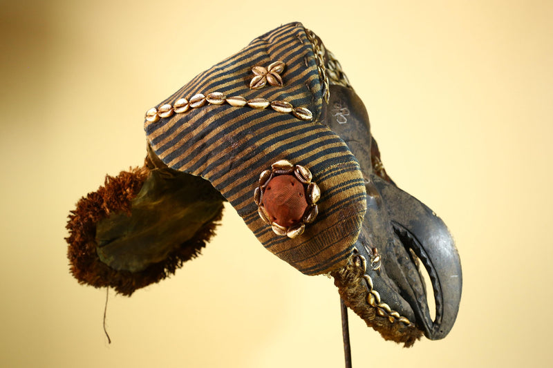 Authentic Dan Tribal Bird Mask Cowrie Shell Textile Liberia  African Art -G5996