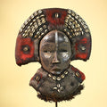Vintage Dan African Tribal Mask Cowrie Shells Red Textile  Authentic Mask -G5998
