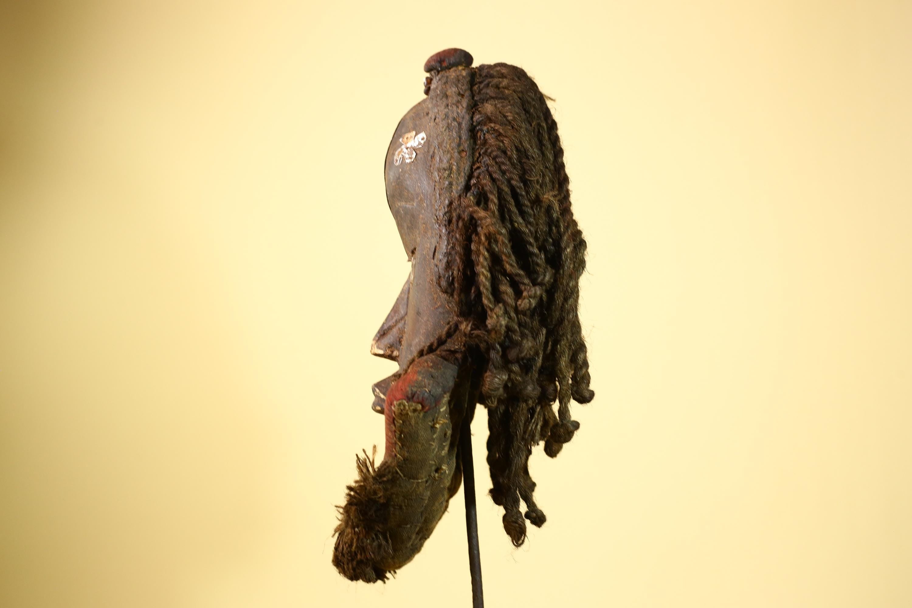 Vintage Dan Mask African Tribal Art Côte d'Ivoire Carved Wood Cowrie Decor -G6000