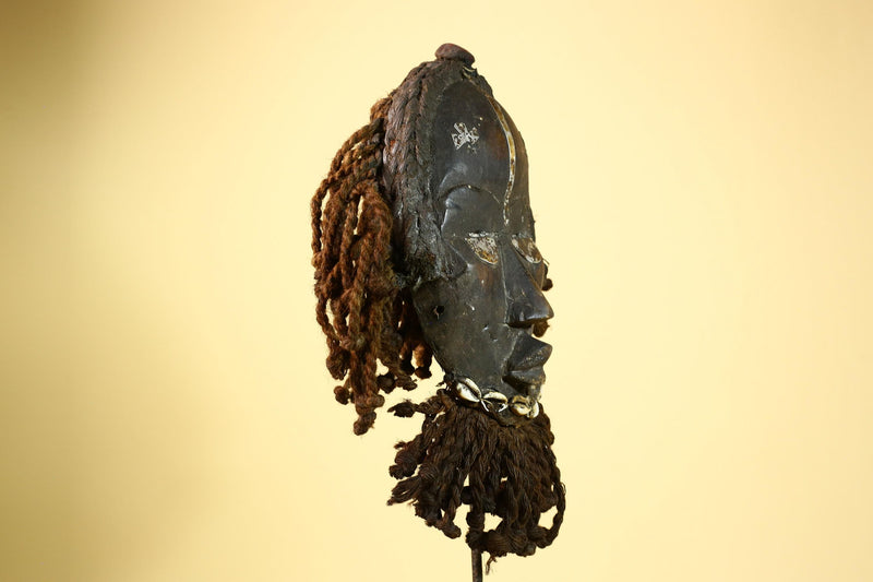 Antique Dan Mask Côte d'Ivoire Tribal Art Cowrie Shell Braided Handcrafted -G6001