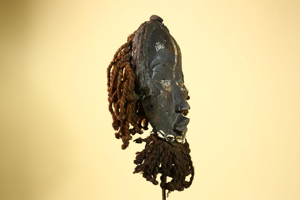 Antique Dan Mask Côte d'Ivoire Tribal Art Cowrie Shell Braided Handcrafted -G6001