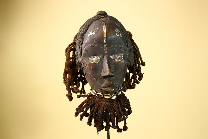 Antique Dan Mask Côte d'Ivoire Tribal Art Cowrie Shell Braided Handcrafted -G6001