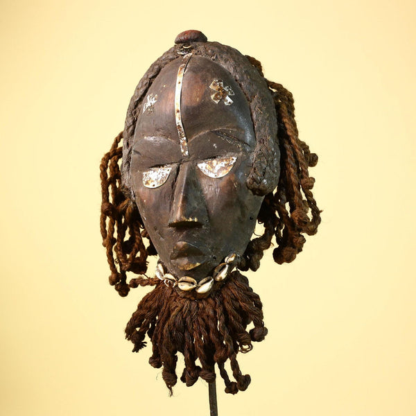 Antique Dan Mask Côte d'Ivoire Tribal Art Cowrie Shell Braided Handcrafted -G6001
