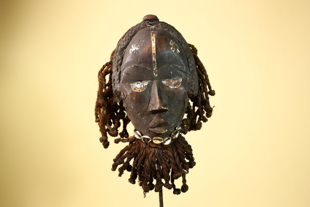 Antique Dan Mask Côte d'Ivoire Tribal Art Cowrie Shell Braided Handcrafted -G6001