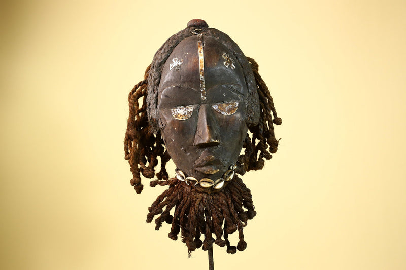 Antique Dan Mask Côte d'Ivoire Tribal Art Cowrie Shell Braided Handcrafted -G6001