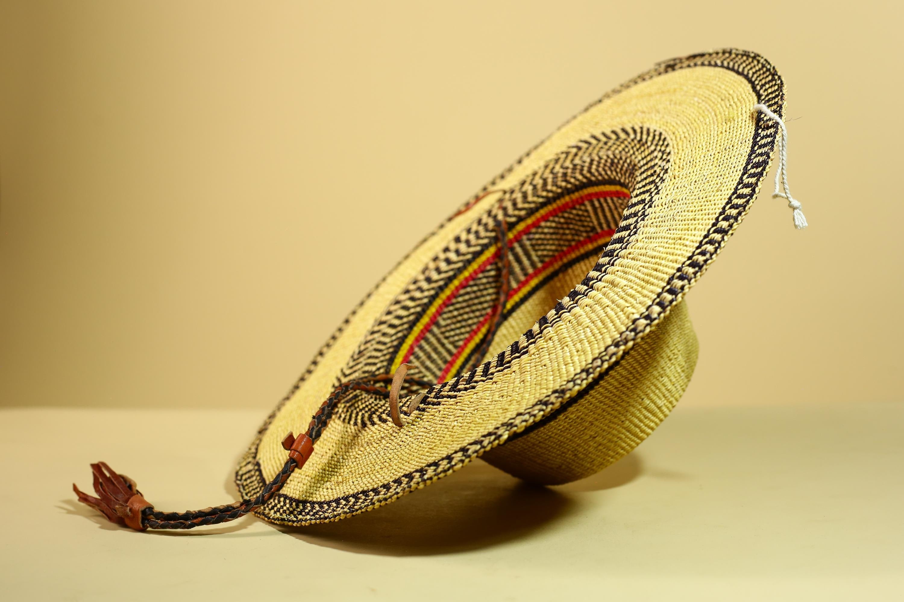 African Woven Hat Handcrafted Straw Tribal Sun Hat West Africa Style-G5915