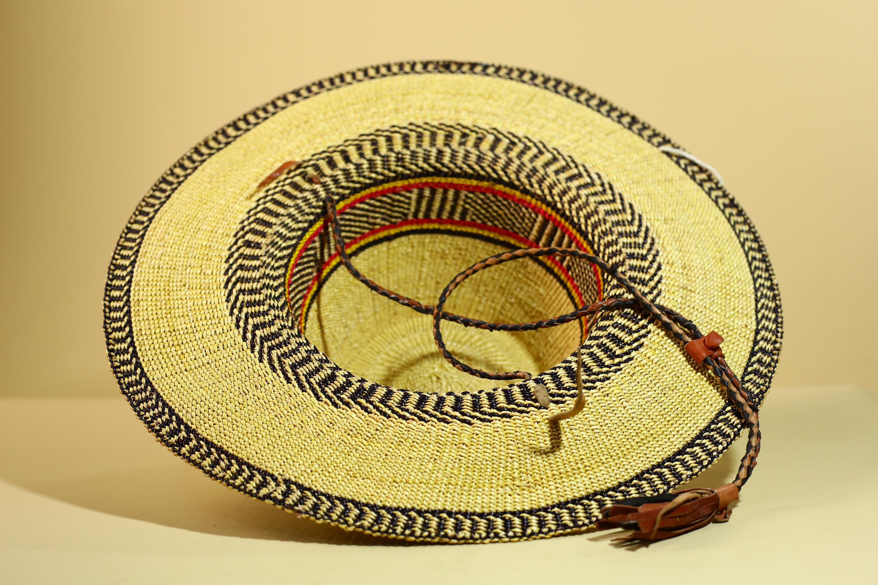 African Woven Hat Handcrafted Straw Tribal Sun Hat West Africa Style-G5915