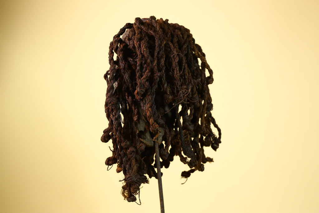 African Vintage Dan Mask with Metal Eyes Cowrie Braided Hair  Tribal Art -G6002