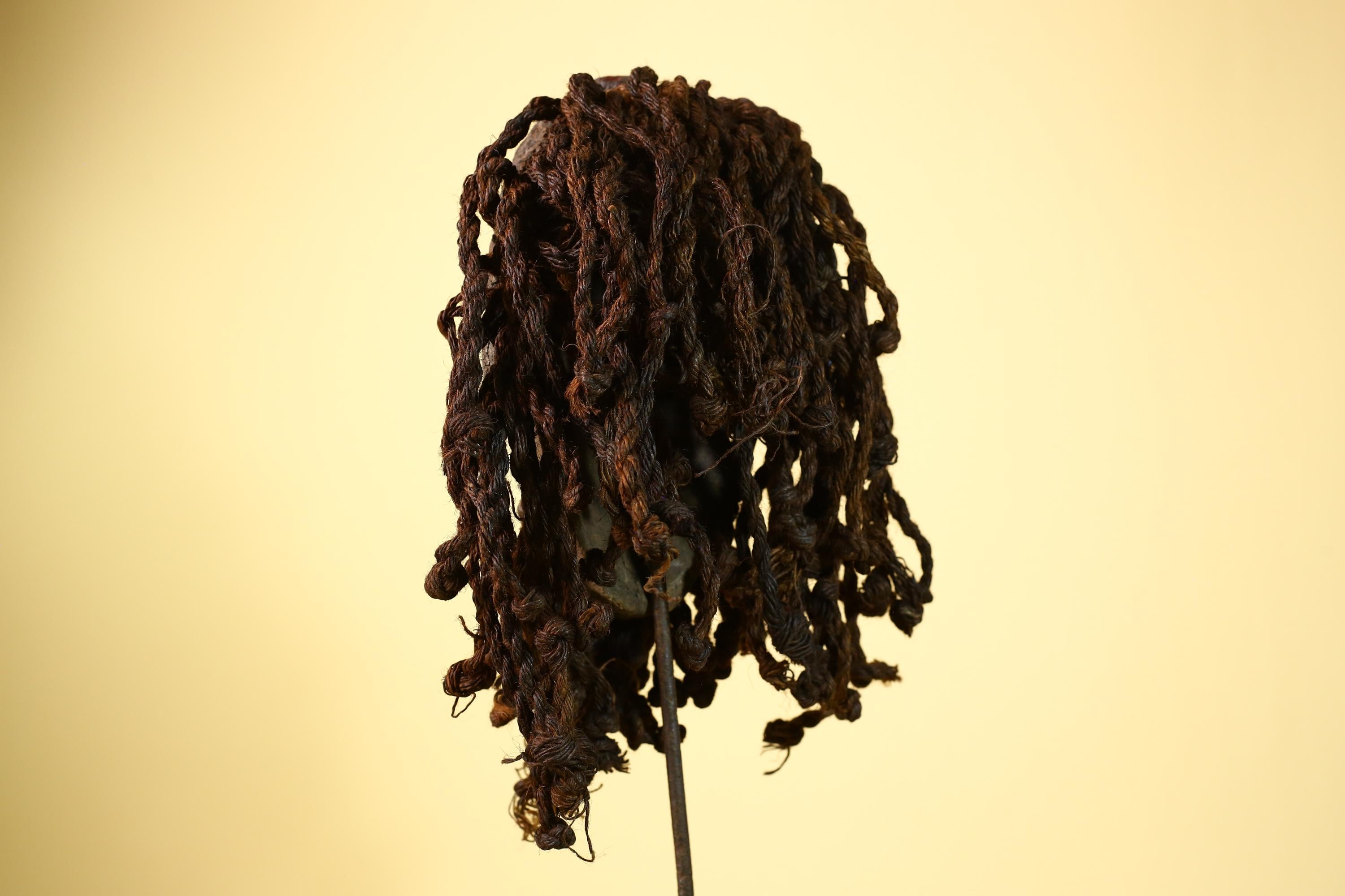 African Vintage Dan Mask with Metal Eyes Cowrie Braided Hair  Tribal Art -G6002