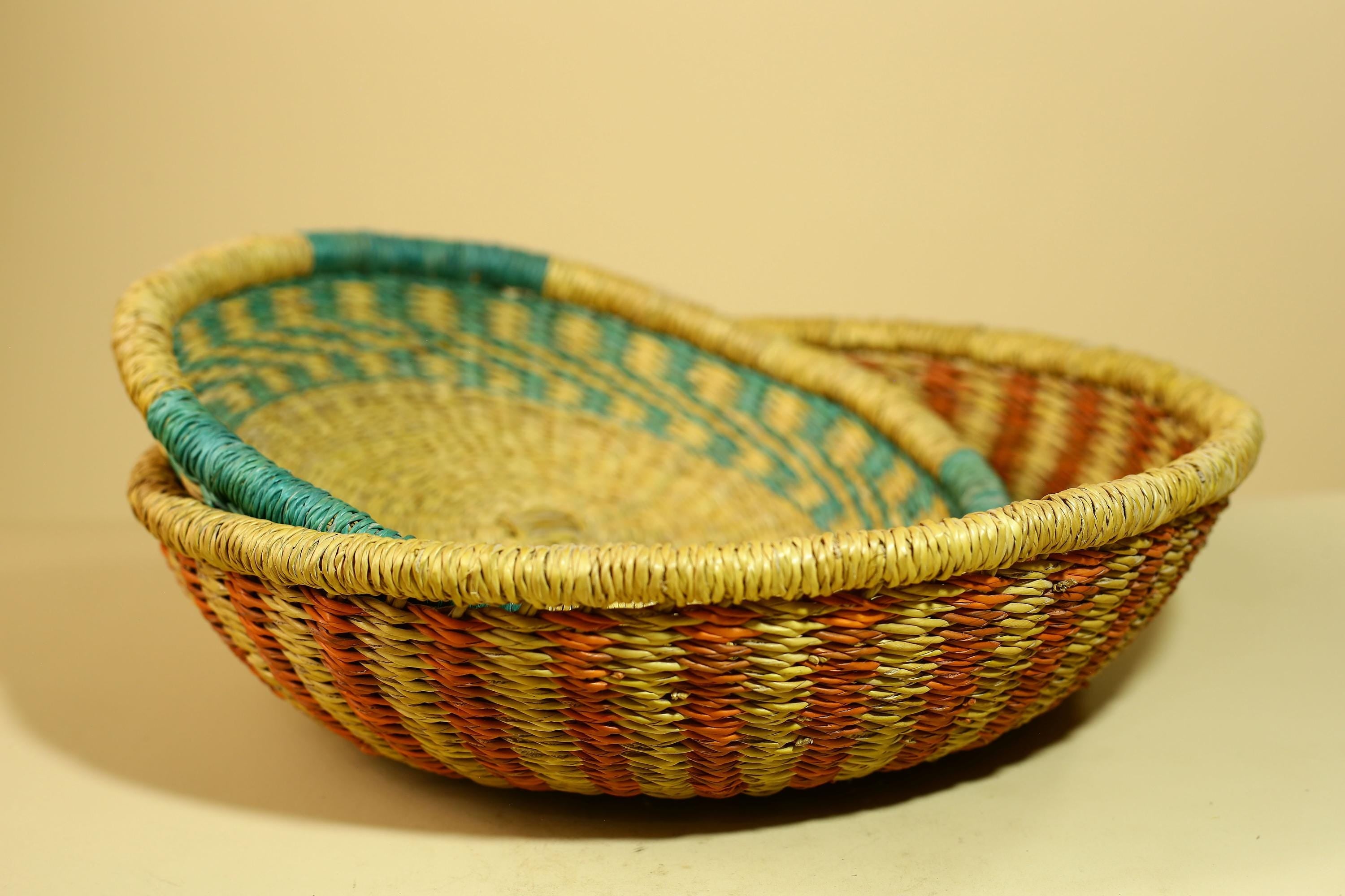 African Woven Basket Handmade Straw Storage Basket with Colorful Lid-G5916