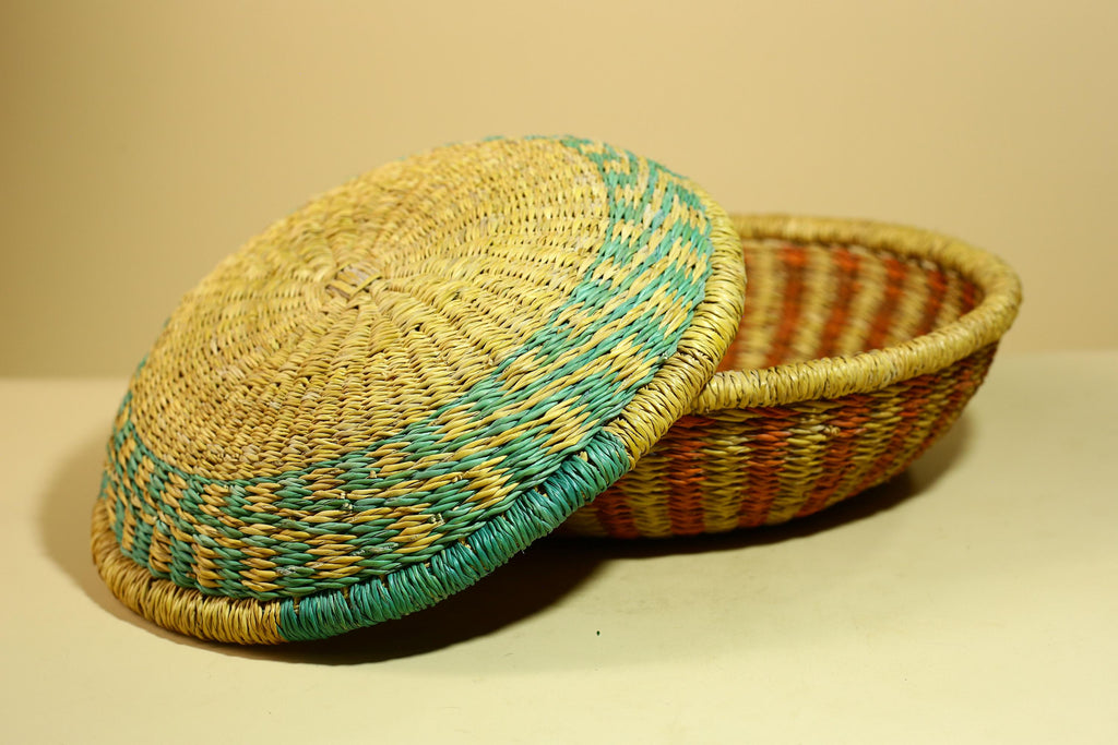 African Woven Basket Handmade Straw Storage Basket with Colorful Lid-G5916