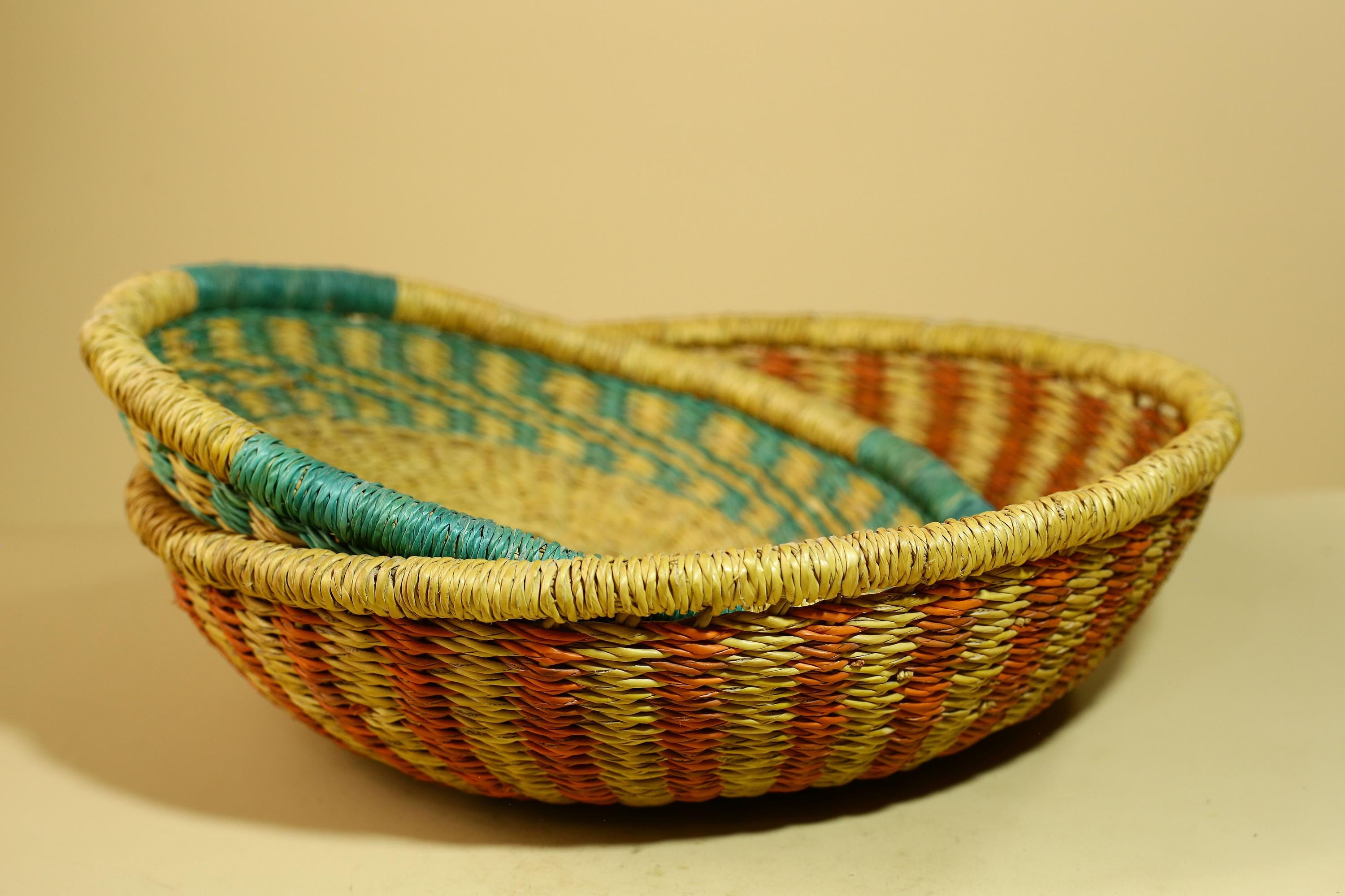 African Woven Basket Handmade Straw Storage Basket with Colorful Lid-G5916