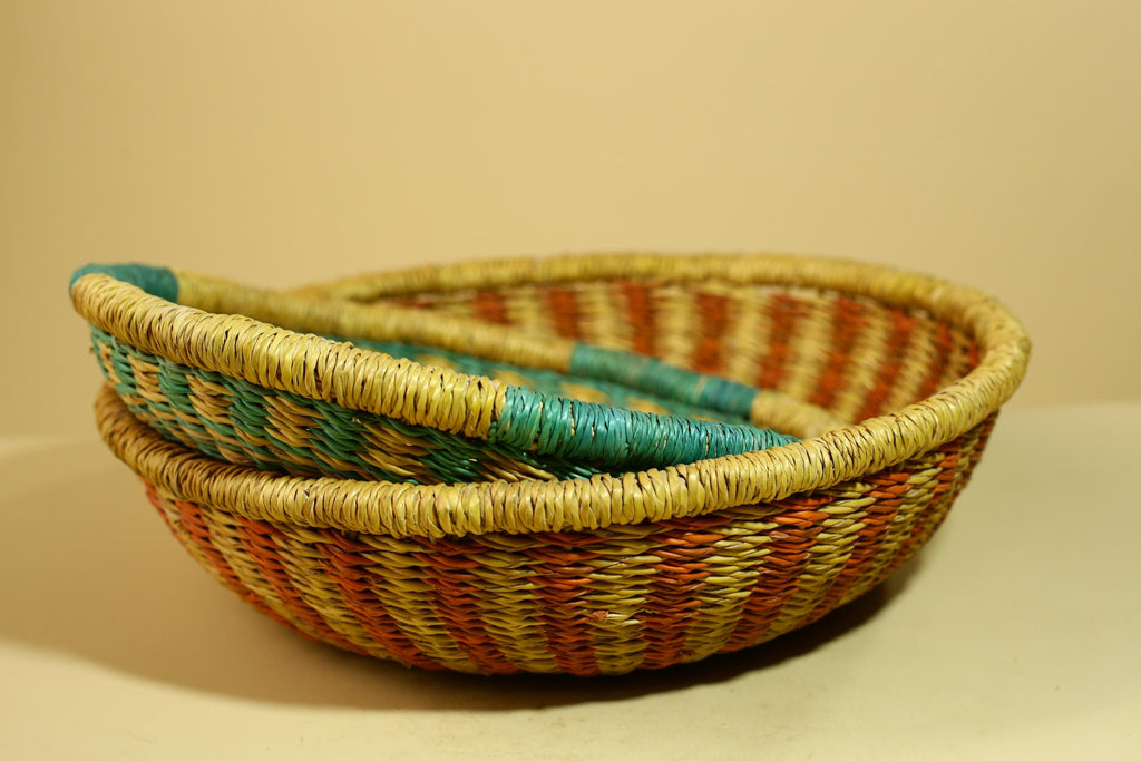 African Woven Basket Handmade Straw Storage Basket with Colorful Lid-G5916