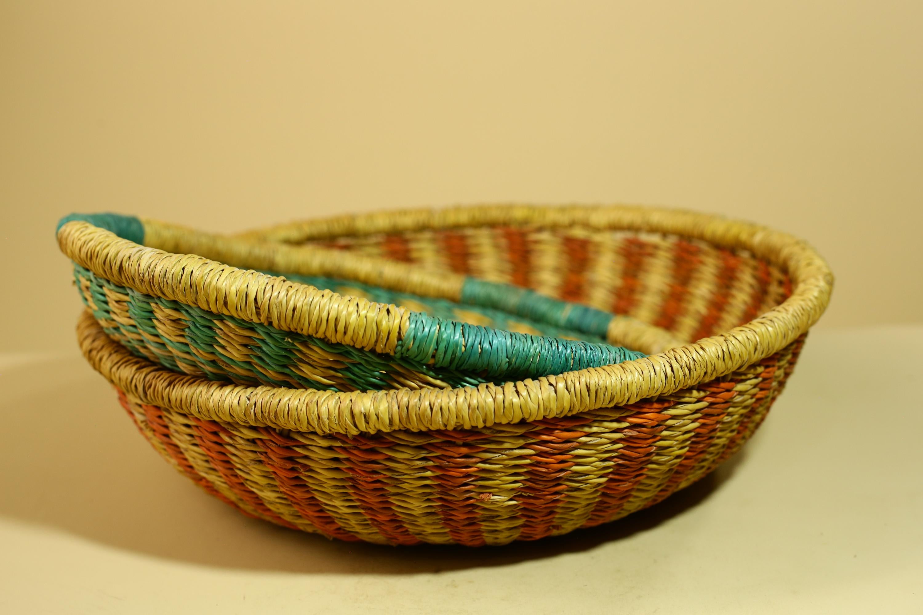 African Woven Basket Handmade Straw Storage Basket with Colorful Lid-G5916
