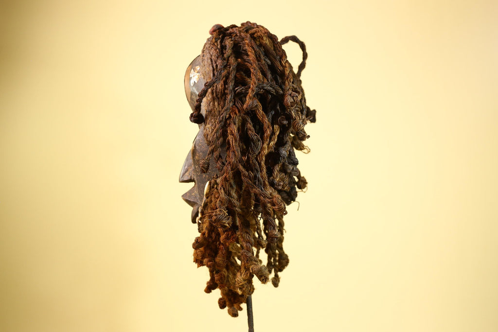 African Vintage Dan Mask Côte d'Ivoire Tribal Art With Cowrie & Braided  -G6003