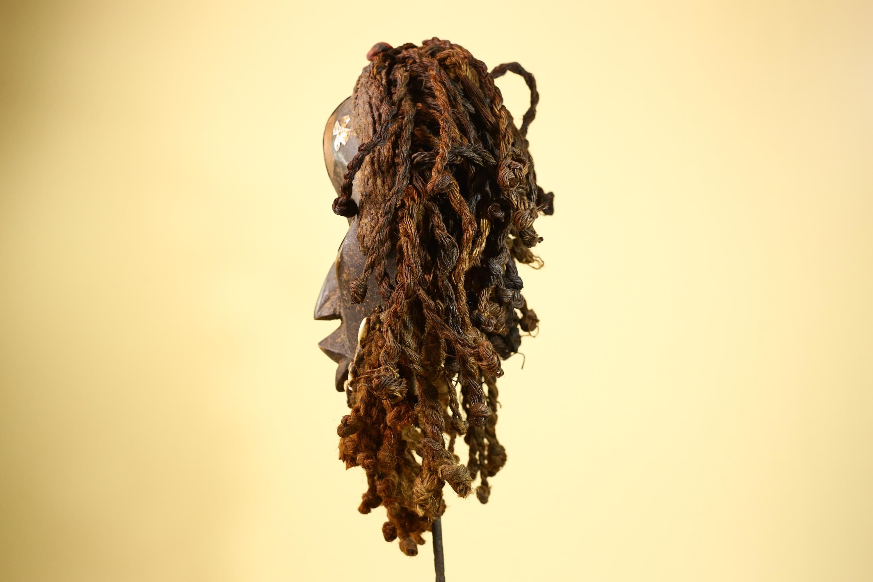 African Vintage Dan Mask Côte d'Ivoire Tribal Art With Cowrie & Braided  -G6003